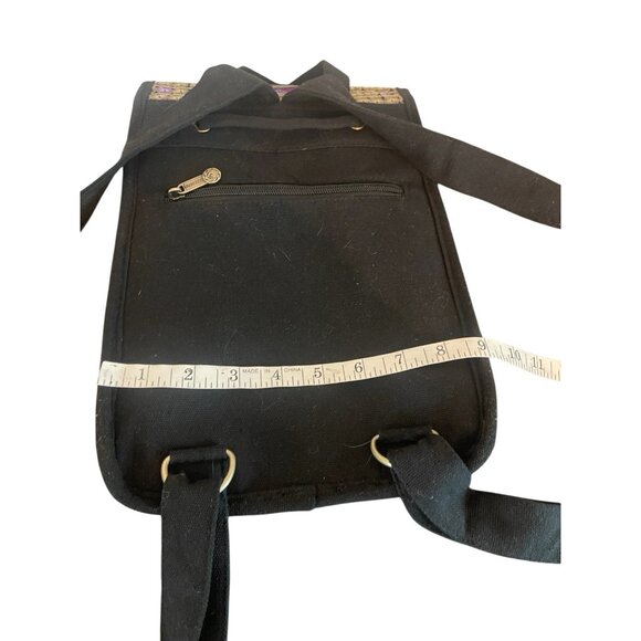 Black Multicolored Floral Embroidered Boho Backpack Small 12x9x4 Canvas - Picture 4 of 7